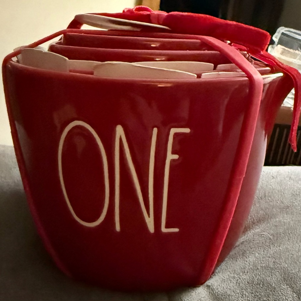 Rae Dunn Red Measuring Cups with Heart Design on Back